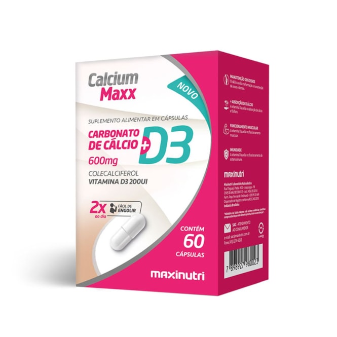 CALCIUM MAXX D3 600MG+200UI 60CPS MAXINUTRI