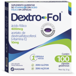 Dextro-fol  Ácido Fólico e Vitamina E- 100 Cáps. - Massime