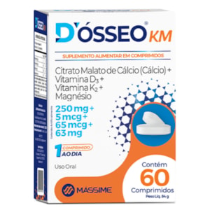 D'ósseo Km 60 comprimidos - Cálcio, Magnésio, D3 E K2 