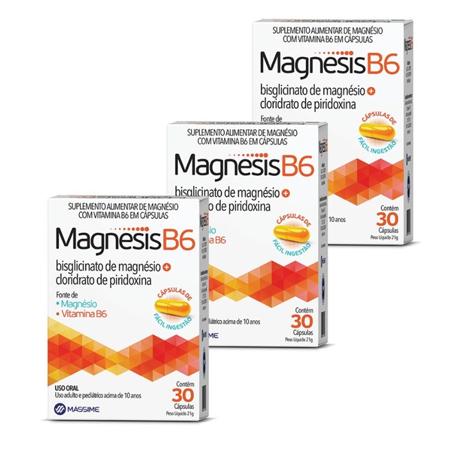 3 Magnesis B6 30 Cáps-Massime (magnen B6) Magnésio - SB Box