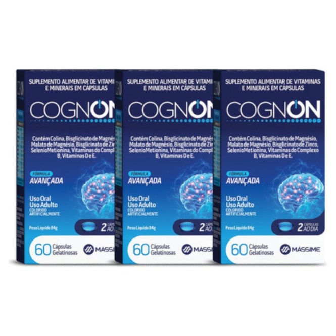 KIT 3X - Cognon 1000mg - Foco e Concentração - 60 Cáps. Massime 