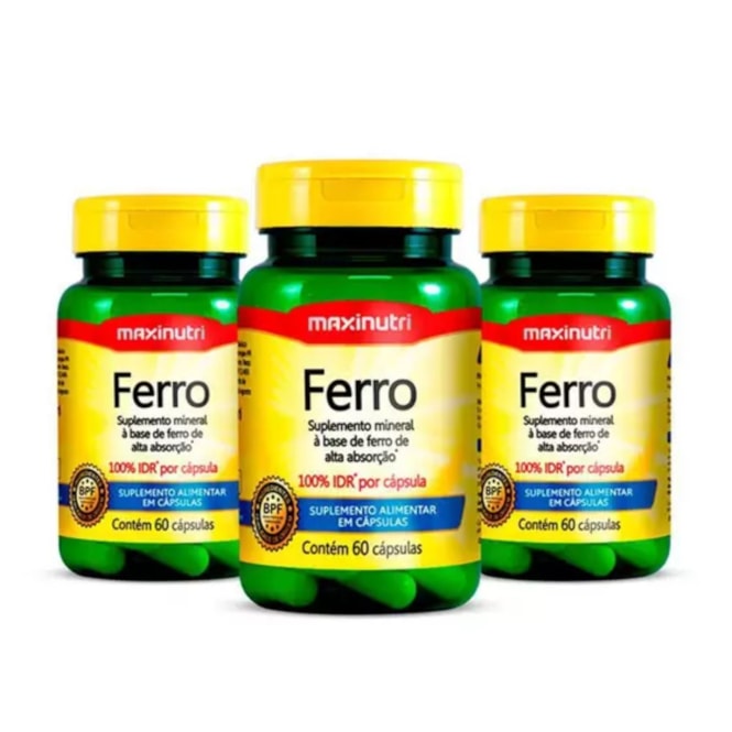 KIT 3X- Ferro 100% IDR - 60 Cáps.- MAXINUTRI