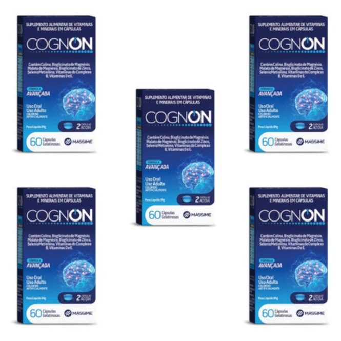 KIT 5X -Cognon 1000mg - Foco e Concentração - 60 Cáps. Massime