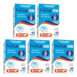 KIT 5X - Prevcal 500mg 60cpr Carbonato   de Cálcio Elementar