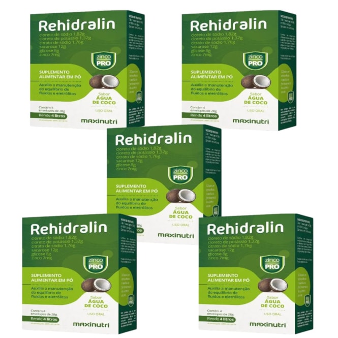 KIT 5X- REHIDRALIN PO AGUA DE COCO 28G - 4ENV Maxinutri