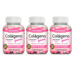 KIT3X -Colág Hidrolisado Femme + Vit. A,C,D,E e Zinco - 90 Cáps. Maxinutri 