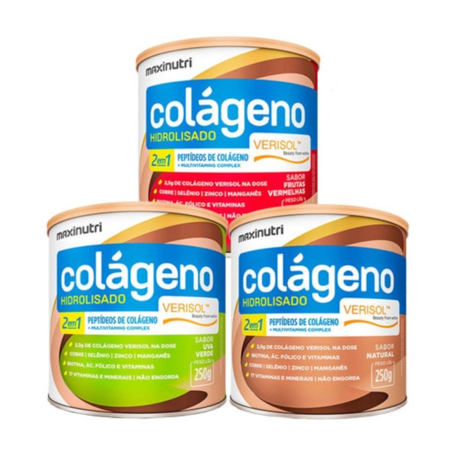 KIT3X- Colágeno Hidrolisado 2em1 (250g )- SABORES -Maxinutri