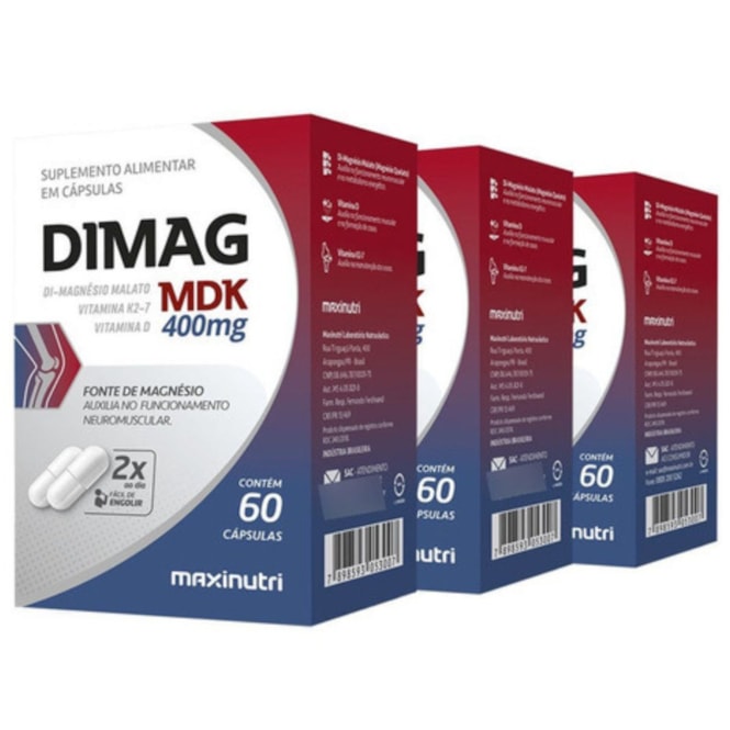 KIT3X-DIMAG MDK(Di-magnésio malato + Vit.D3 e K2-7) -60 Cáps