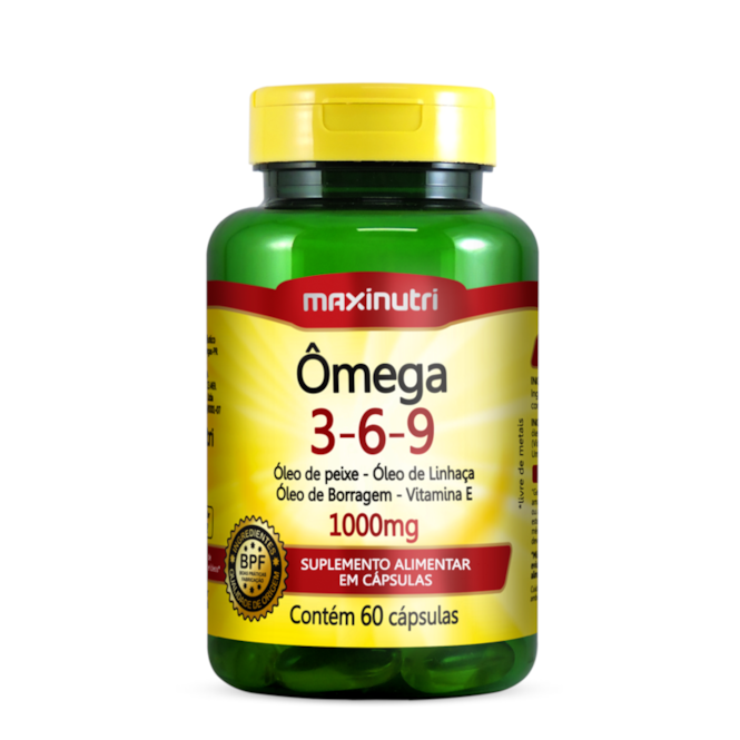 Ômega 3-6-9 (Peixe/Linhaça/Borragem/Vit. E) 1000mg -60 Cáps.