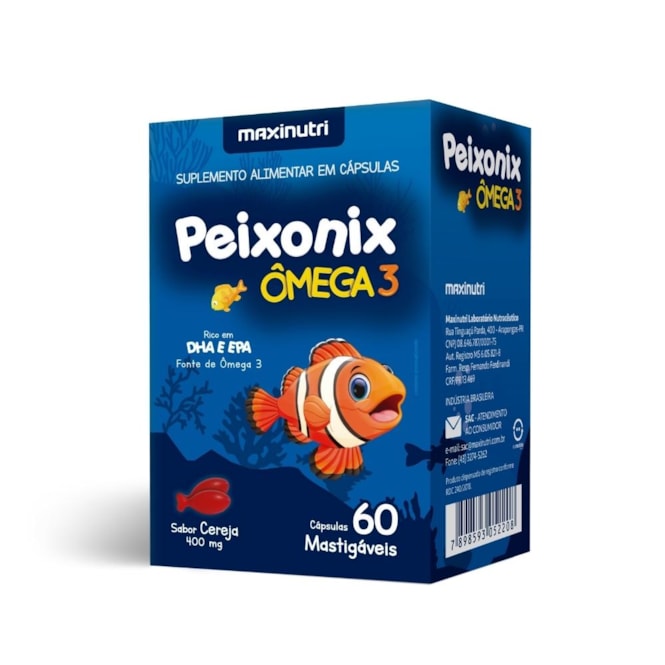 Peixonix Ômega 3 Mastigável Sabor Cereja - 60 Cáps.